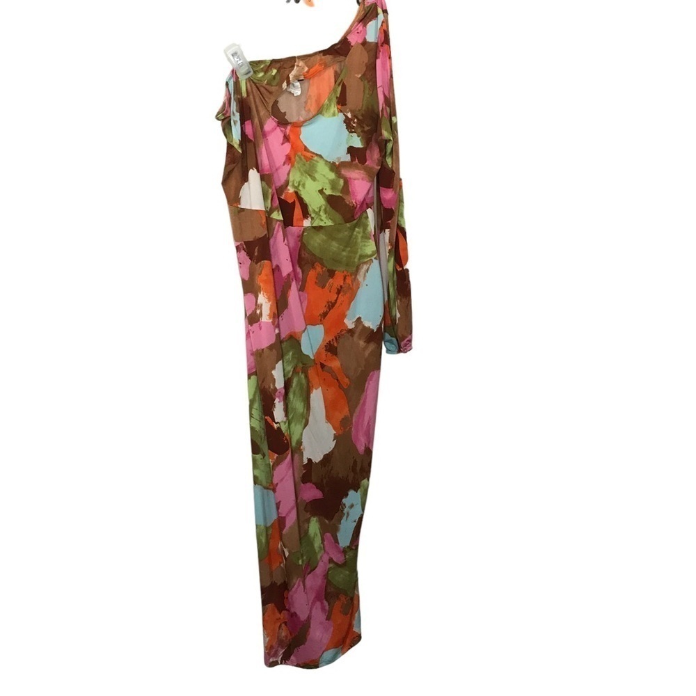 The curve by Judani colorful watercolor assymetric maxi one shoulder dress